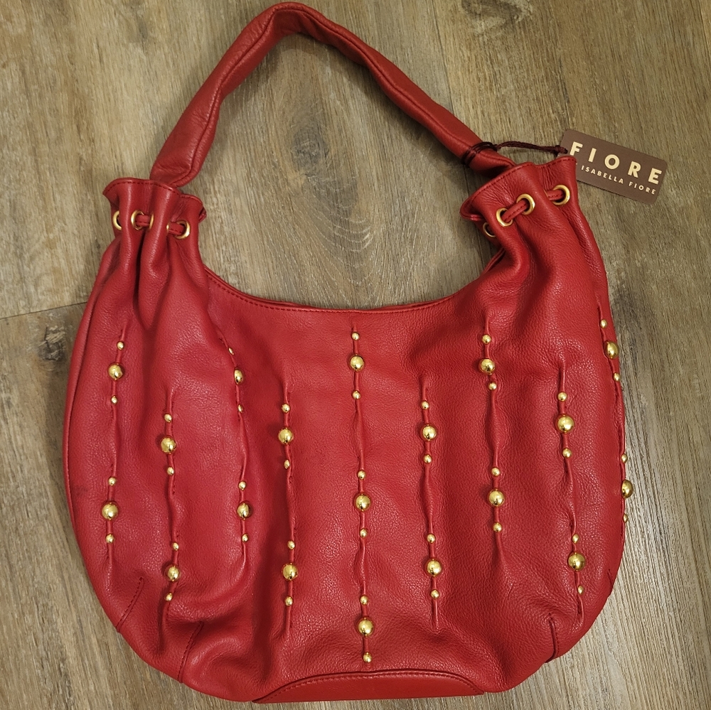 Fiore By Isabella Red Hobo Purse With Gold Details